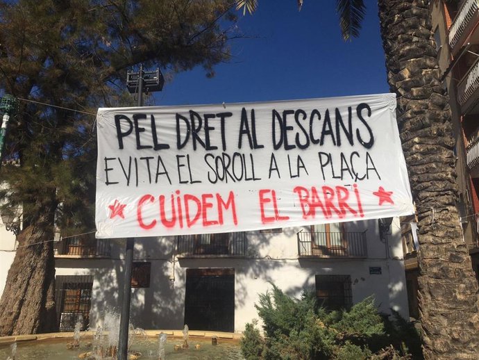 Cartel en el barrio de Benimaclet para reclamar el derecho al descanso de los vecinos