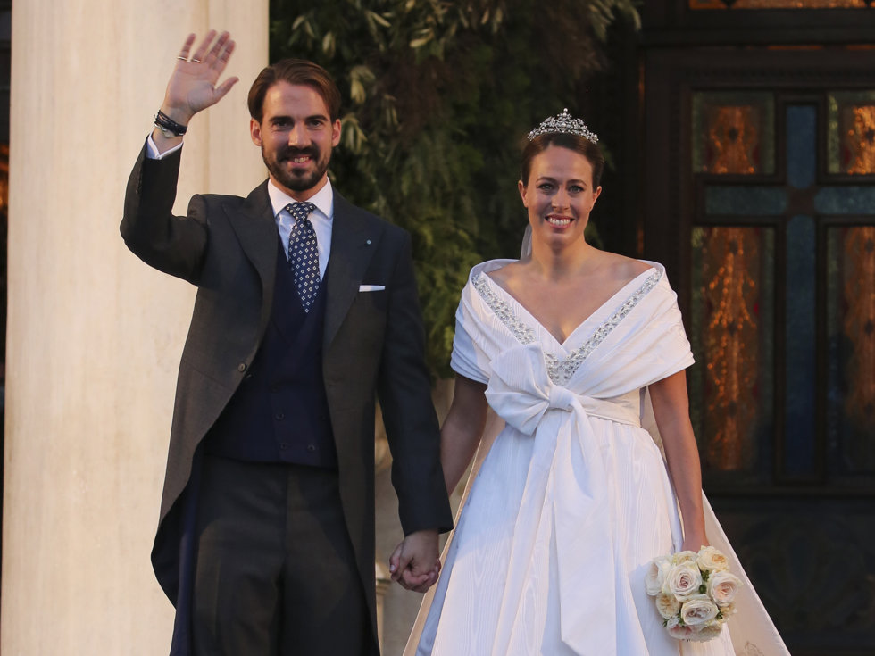Philippo de Grecia y Nina Flohr a la salida del templo de la Anunciación de Santa María tras darse el 'Sí, quiero'. 