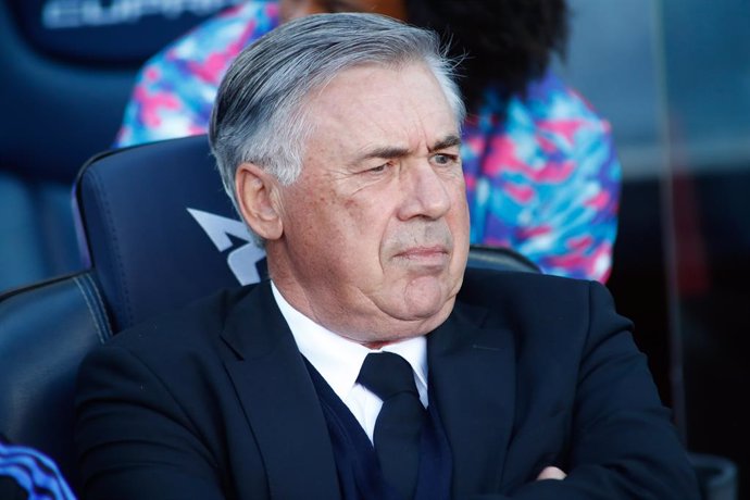 Carlo Ancelotti, coach of Real Madrid, looks on during the spanish league, La Liga Santander, football match played between FC Barcelona and Real Madrid at Camp Nou stadium on October 24, 2021, in Barcelona, Spain.