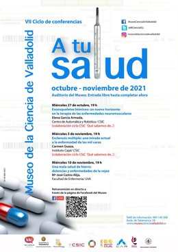 Cartel de las charlas 'A tu salud' en el Museo de la Ciencia de Valladolid.
