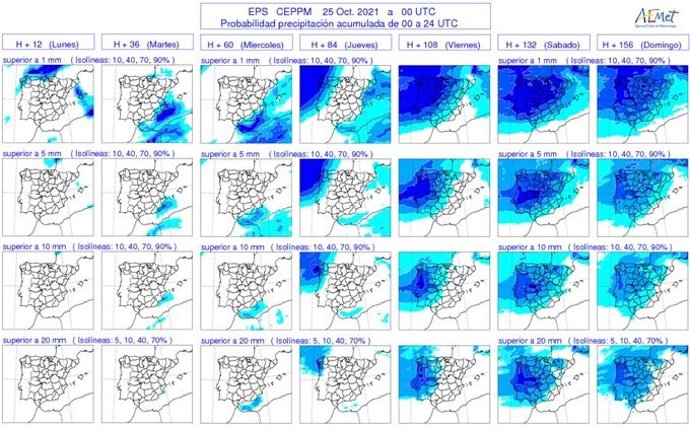 Mapa elaborado por la Aemet sobre la previsión de lluvias generalizadas a partir del viernes 29