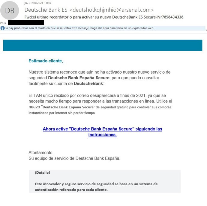 Intento de 'phishing' a Deutsche Bank