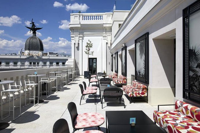 Archivo - La terraza del hotel Pestana CR7, en el día de su apertura, en Gran Vía, 29, a 7 de junio de 2021, en Madrid (España). 