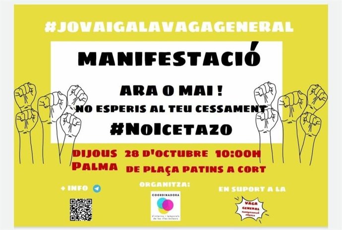 Cartel de la manifestación por la "fijeza de empleados públicos en abuso de temporalidad" el 28 de octubre en Palma.