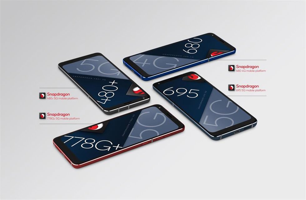Procesadores Snapdragon 778G+, 695, 480+ y 680 de Qualcomm.