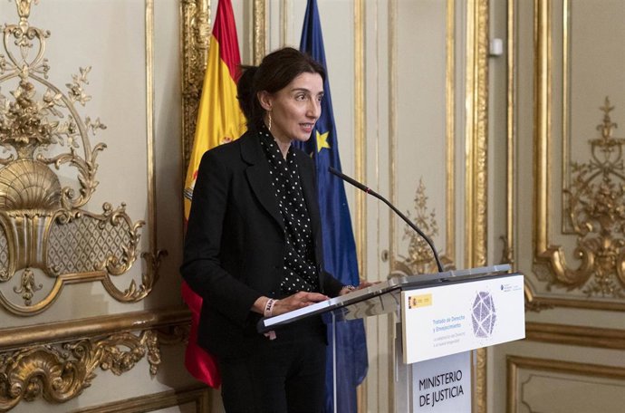 La ministra de Justicia, Pilar Llop, interviene en la presentación del primer Tratado de Derecho y Envejecimiento, en el Palacio de Parcent, a 20 de octubre de 2021, en Madrid (España). 