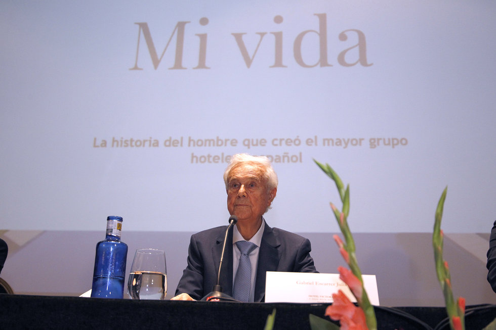 El fundador de Meliá Hotels International, Gabriel Escarrer Juli, durante la presentación de su libro de memorias 'Mi vida'. 