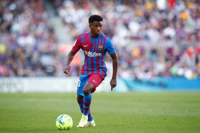 Ansu Fati of FC Barcelona in action during the spanish league, La Liga Santander, football match played between FC Barcelona and Real Madrid at Camp Nou stadium on October 24, 2021, in Barcelona, Spain.