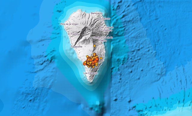 Sismicidad que se registra en la isla de La Palma con motivo de la erupción del volcán a 27 de octubre
