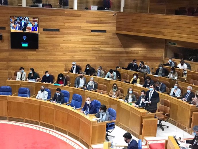 Sesión de control en el Parlamento de Galicia, en el momento en el que interviene el portavoz socialista, Gonzalo Caballero, tres días antes de las primarias socialistas para renovar la secretaría xeral del partido en Galicia