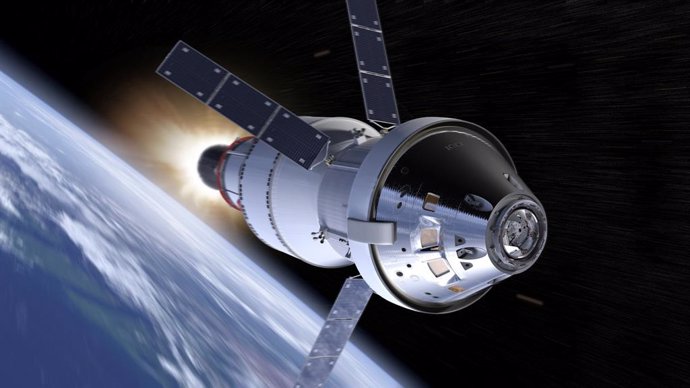 Ilustración de una misión de la nave Orion al espacio profundo