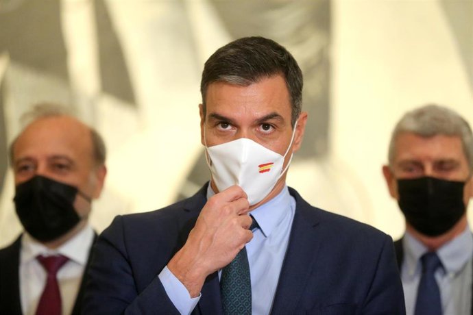 El presidente del Gobierno, Pedro Sánchez (c), durante la constitución de la Comisión Nacional del 50 aniversario de la muerte de Pablo Picasso, en el Museo Nacional Centro de Arte Reina Sofía.