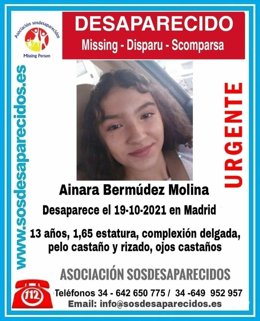 Buscan desde hace días a una niña de 13 años desaparecida en Madrid
