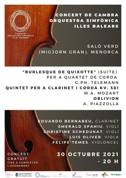 Cartel del concierto de Cámara en Menorca de la Orquesta Sinfónica.