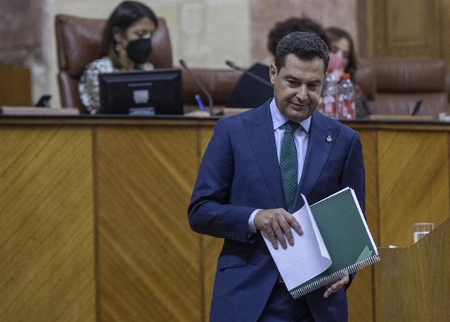 El presidente de la Junta de Andalucía, Juanma Moreno, este miércoles, en el Debate sobre el Estado de la Comunidad