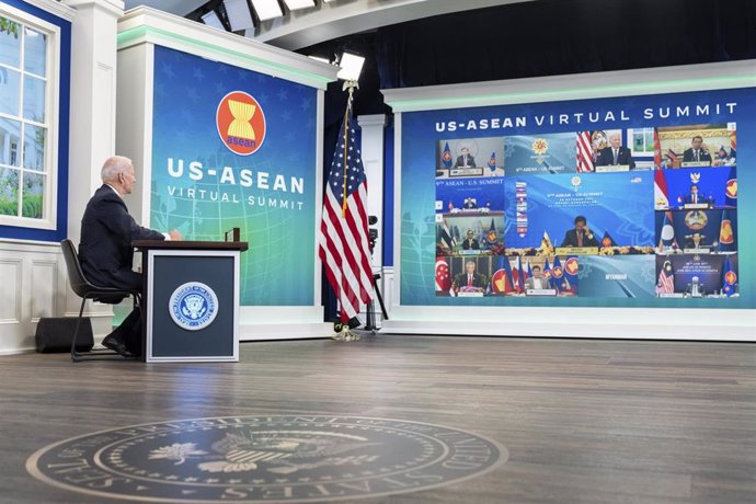 El presidente de Estados Unidos, Joe Biden, durante la cumbre virtual de la Asociación de Naciones del Sudeste Asiático (ASEAN)