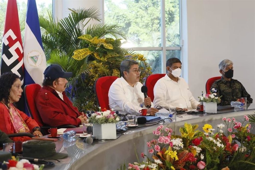 Rueda de prensa del presidente de Nicaragua, Daniel Ortega, y el hondureño, Juan Orlando Hernández.