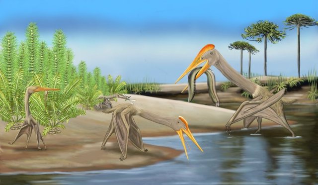 Impresión artística de los pterosaurios recién nacidos.
