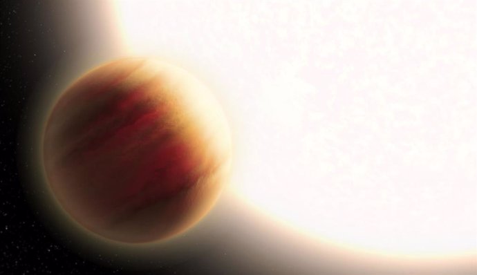 El concepto de un artista de un planeta extrasolar "Júpiter caliente".