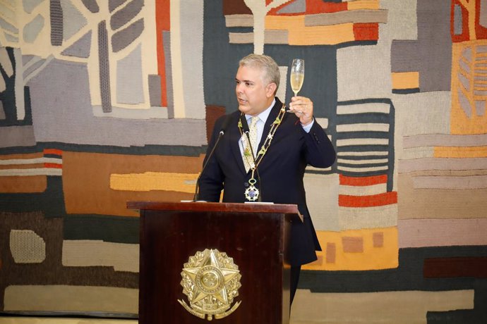 HANDOUT - 19 October 2021, Brazil, Brasilia: President of Colombia Ivan Duque speaks at a luncheon with officials from Brazil. Photo: Alan Santos/Palacio Planalto/dpa - ATENCIÓN: Sólo para uso editorial y mencionando el crédito completo