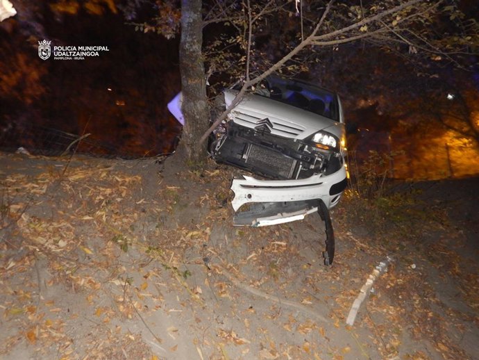 Imagen del vehículo tras chocar contra un árbol.