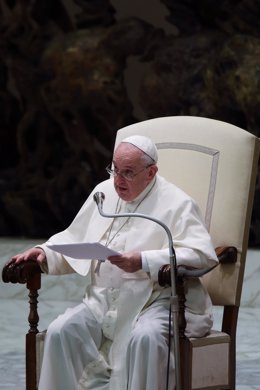 13 October 2021, Vatican, Vatican City: Pope Francis leads his wednesday General Audience at the Vatican. Photo: Evandro Inetti/ZUMA Press Wire/dpa