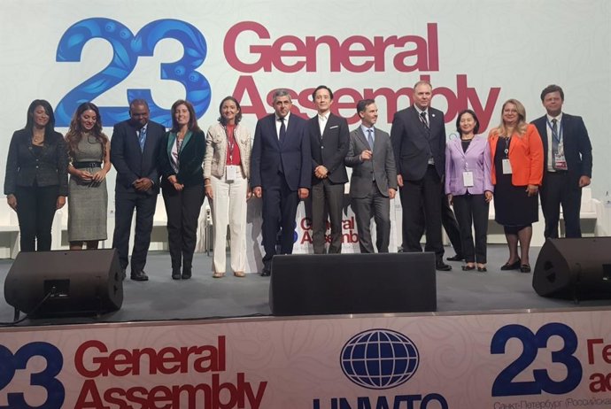 Archivo - La ministra de Industira, Comercio y Turismo Reyes Maroto en la XXIII asamblea general de la OMT.