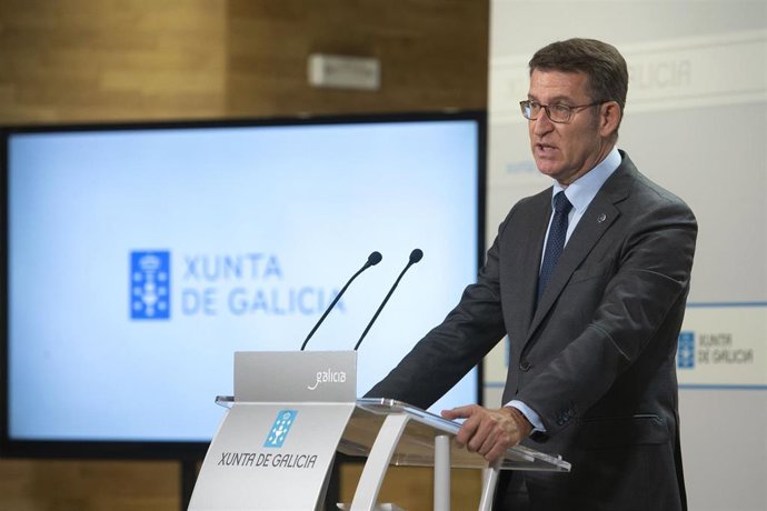 El presidente de la Xunta, Alberto Núñez Feijóo, en rueda de prensa.