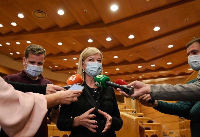 La consellera de Justicia, Gabriela Bravo, ofrece declaraciones a los medios de comunicación en el Pleno de la Conferencia Sectorial de Justicia que se celebra en el Senado. 