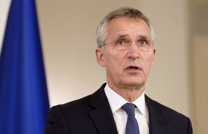 25 October 2021, Finland, Helsinki: NATO Secretary-General Jens Stoltenberg  speaks at a press conference with President of Finland Sauli Niinistoe (Not Pictured)after their meeting during the visit of the North Atlantic Council's (NAC) in Helsinki. Ph