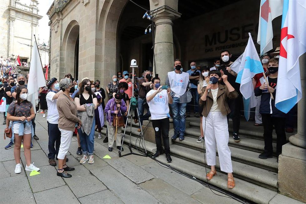 Archivo - La portavoz nacional del BNG, Ana Pontón, durante la manifestación que ha convocado el partido con motivo del Día da Patria Galega