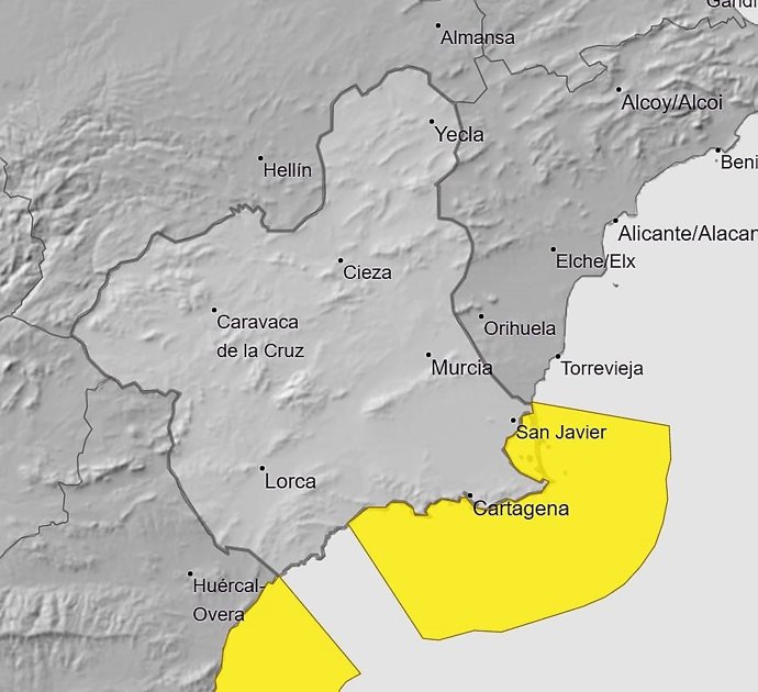 Aviso amarillo por fenómenos costeros en el Campo de Cartagena y Mazarrón