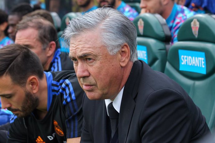 Carlo Ancelotti, head coach of Real Madrid looks on during La Liga football match played between Elche CF and Real Madrid CF at Martinez Valero stadium on October 30th, 2021 in Elche, Alicante, Spain.