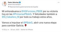 Pedro Sánchez felicita a Formoso por su victoria en las primarias del PSdeG