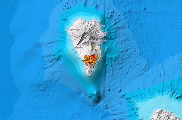 Localización de los terremotos en la isla de La Palma en los últimos 3 días