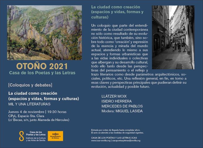 La Casa de los Poetas y las Letras de Sevilla reflexiona este jueves en torno a 'La ciudad como creación'
