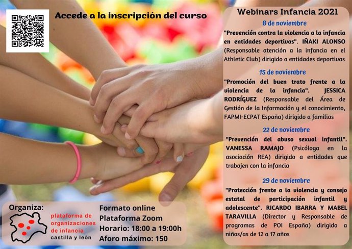 Cartel de los 'webinars' que ofrece la Plataforma de Organizaciones de Infancia de Castilla y León.