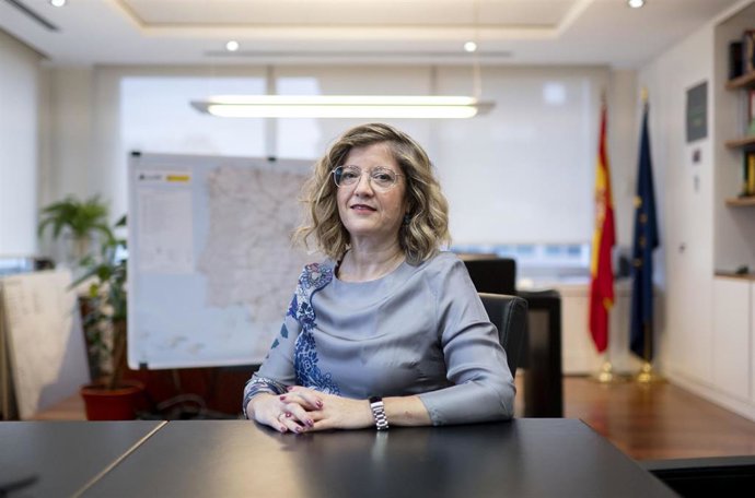 La presidenta de Adif, María Luisa Domínguez, durante una entrevista para Europa Press, en las oficinas del Registro General de ADIF Alta Velocidad, a 29 de octubre de 2021, en Madrid (España).