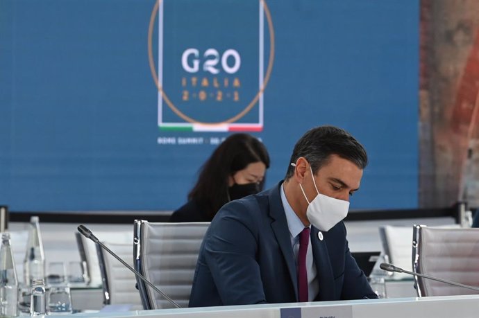 El president del Govern d'Espanya, Pedro Sánchez en la segona jornada de la cimera del G20, a 31 d'octubre de 2021, a Roma (Itlia).