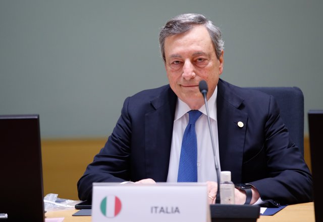 HANDOUT - 22 October 2021, Belgium, Brussels: Italian Prime Minister Mario Draghi 