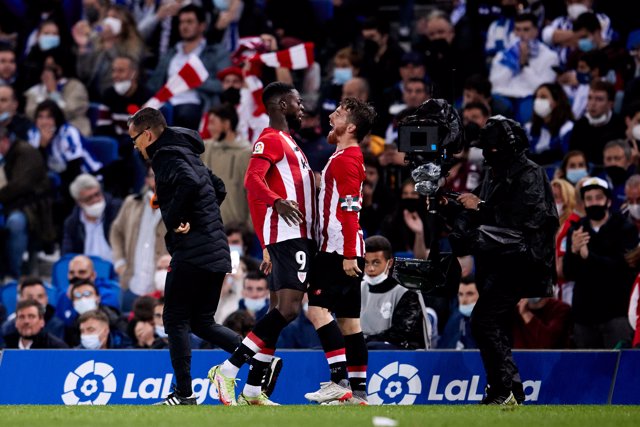 Iker Muniain of Athletic Club celebrates a goal during the Spanish league, La Liga, football match between Real Sociedad and Athletic Club at Reale Arena on 31 of October, 2021 in San Sebastian, Spain.