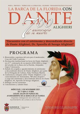 Cartel de homenaje a Dante Alighieri en La Barca de la Florida.
