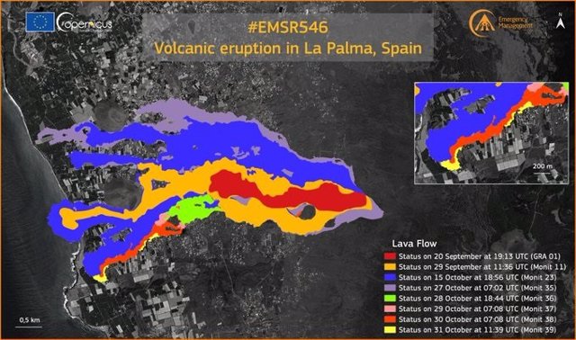 Evolución de la erupción del volcán de La Palma a 1 de noviembre