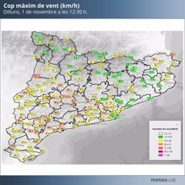 Mapa de previsions de vent del Servei Meteorolgic de Catalunya