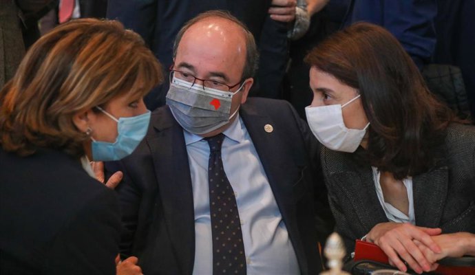 (I-D) La Fiscal General del Estado, Dolores Delgado; el ministro de Cultura y Deporte, Miquel Iceta; y la ministra de Justicia, Pilar Llop, 