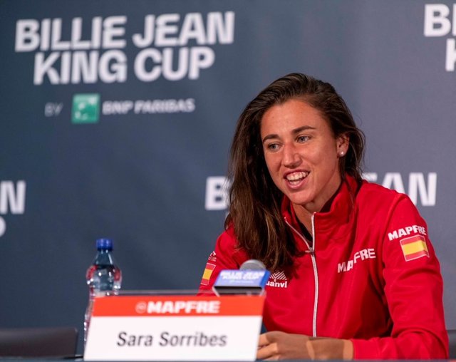 La tenista española Sara Sorribes en rueda de prensa antes de las finales de la Billie Jean King Cup.
