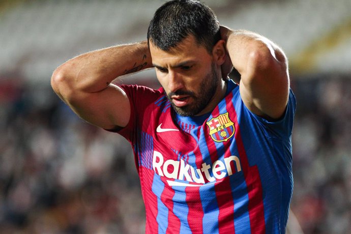 Sergio Kun Aguero of FC Barcelona lamenting during La Liga football match played between Rayo Vallecano and FC Barcelona at Vallecas stadium on October 27th, 2021 in Madrid, Spain.