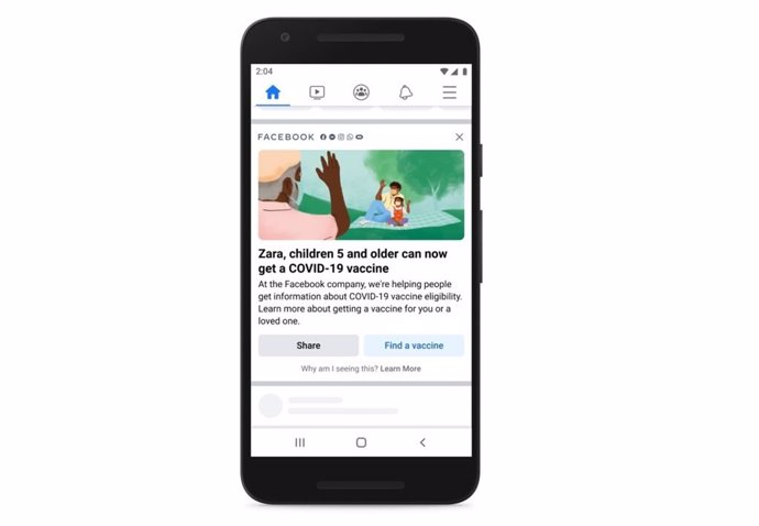 Notificaciones de Facebook sobre vacunas para niños.