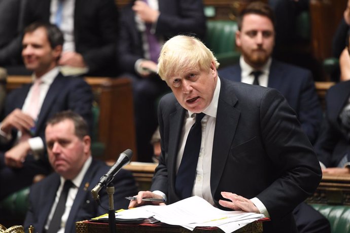 HANDOUT - 20 October 2021, United Kingdom, London: UKPrime Minister Boris Johnson speaks during the Prime Minister's Questions in the House of Commons. Photo: Jessica Taylor/Uk Parliament via PA Media/dpa - ATTENTION: editorial use only and only if the