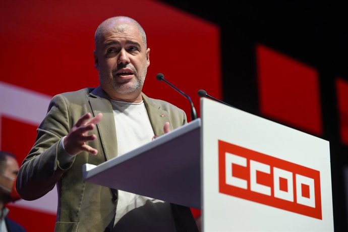 El secretario general de CCOO, Unai Sordo, interviene durante la clausura del 12 Congreso Confederal de CCOO,  en una imagen de archivo.